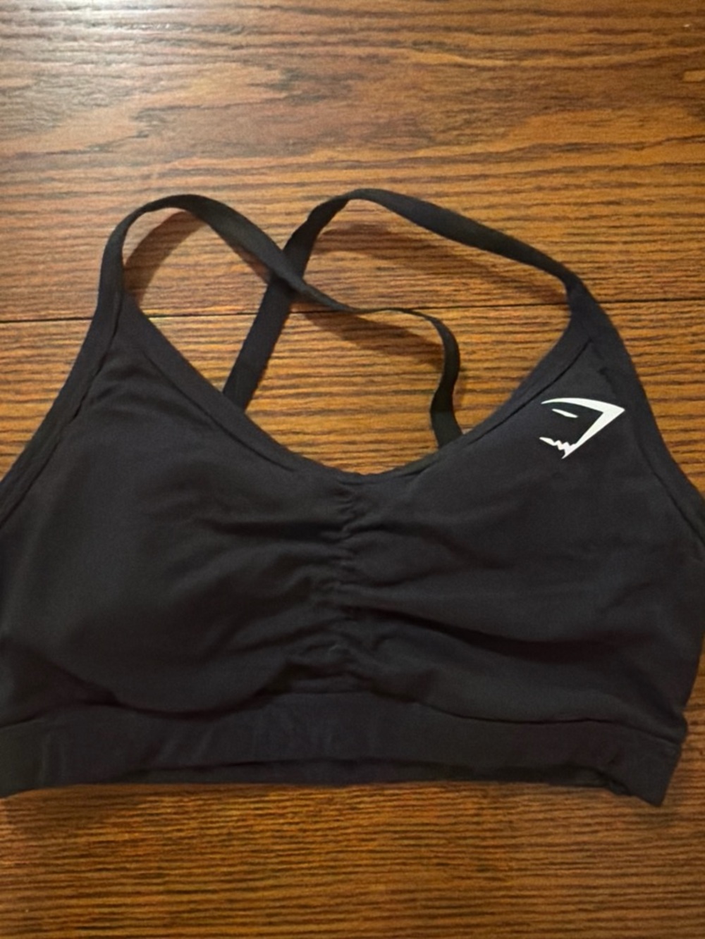 Gymshark Black Ruched Strappy Sports Bra with Logo